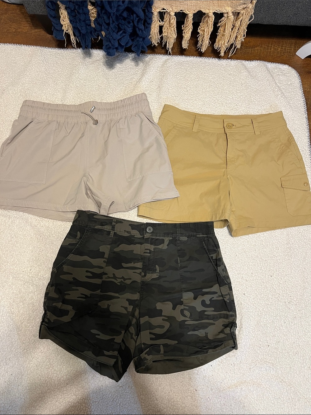 Women’s Casual Shorts Pack – Light Taupe, Khaki, and Camo